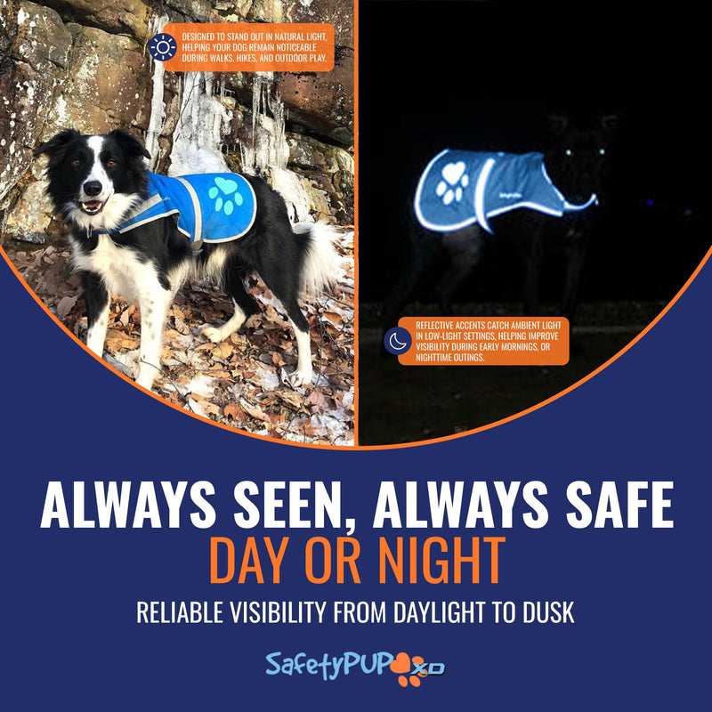SafetyPUP XD Dog Reflective Vest – Hi-Vis Fluorescent Visibility That Helps to Safeguard Your Pet On/Off Leash in Urban & Rural Areas (Blue, X-Large) Blue - PawsPlanet Australia