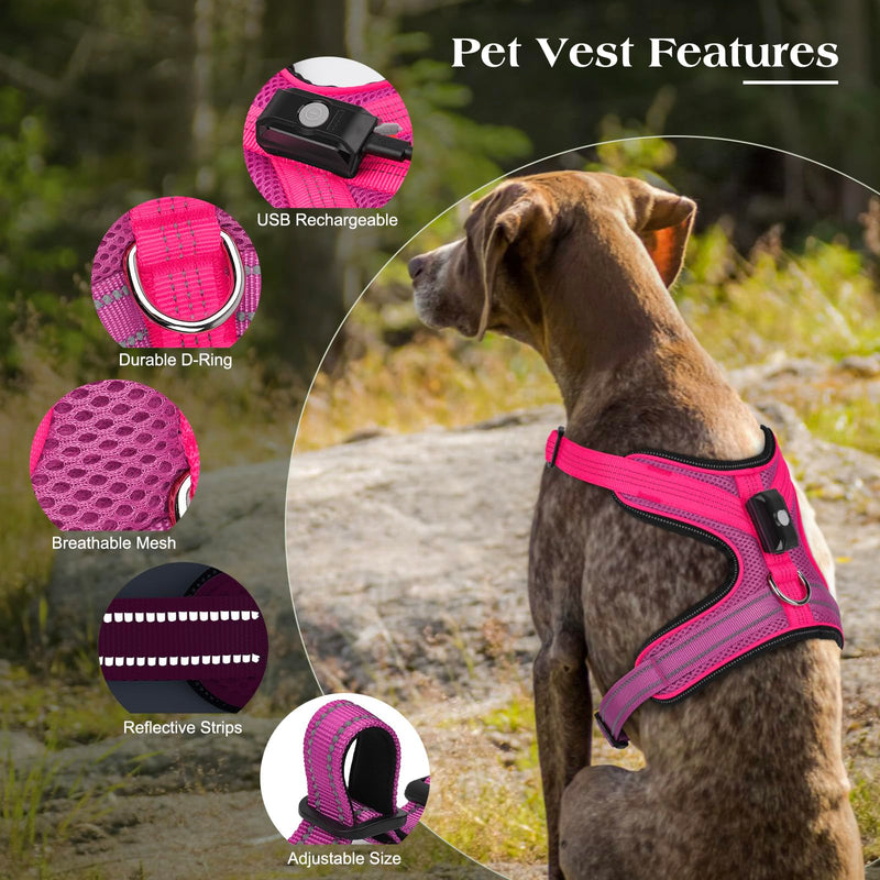 Light Up Dog Harness, Rechargeable Led Dog Harness with Battery Level Indicator, Adjustable Reflective Safety Vest for Night Walking, Soft Mesh Lighted Harness for Medium Large Dogs(5-90lbs) L Pink - PawsPlanet Australia