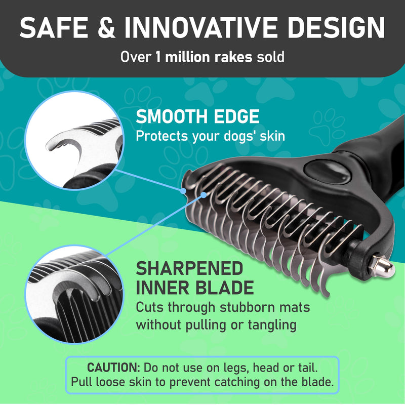 Maxpower Planet Dog Brush - Double Sided Deshedding Dematting Tool - Undercoat Rake, Long Haired Cats & Dogs - Black - PawsPlanet Australia
