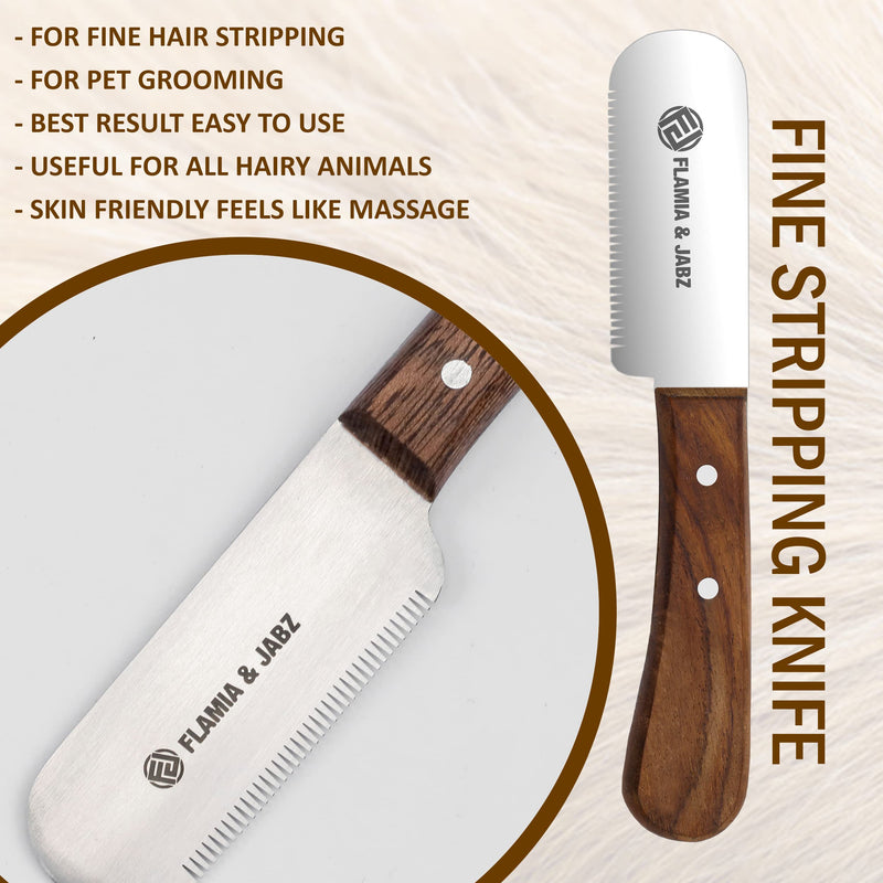 FLAMIA & JABZ Professional Dog Grooming Hand Stripping Knife, Stripper Trimmer Tool, Red Meranti Wooded Handle non slip grip with Tripping Stainless Steel blade (3 Piece Pack, Right Handed) 3 Piece Pack - PawsPlanet Australia