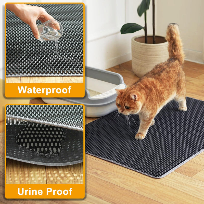 Cat Litter Mat Litter Trapping Mats, 25"x16" Cat Litter box Mat for Floor, 2 Layer Honeycomb Pet Litterbox Matt Catcher Rug, Waterproof Urine Proof, Non-Slip, Soft, Clean Easily, Small Gray-S 25x16 inch - PawsPlanet Australia