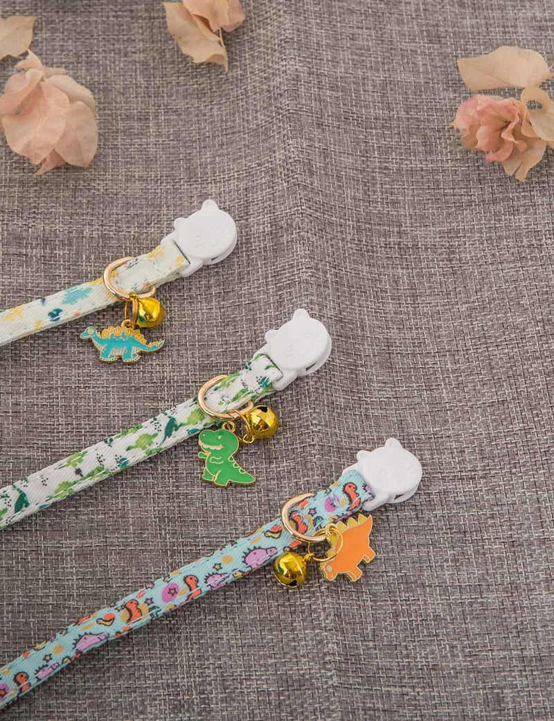 Cat Collar Breakaway with Bells,3 Pack Safety Adjustable Pet Collars,Ideal for Girl Boy Kittens. (White Blue Dinosaur) white blue dinosaur - PawsPlanet Australia