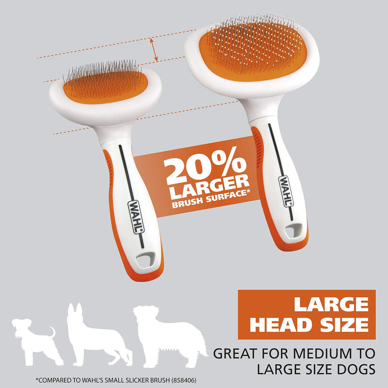 Wahl Premium Patented Dual Level Sensitive Skin Pet Slicker – Ergonomic handle makes Deshedding, Grooming and Brushing Comfortable for you and your Dog or Cat - 858500,Orange/White Large Dual Level Slicker