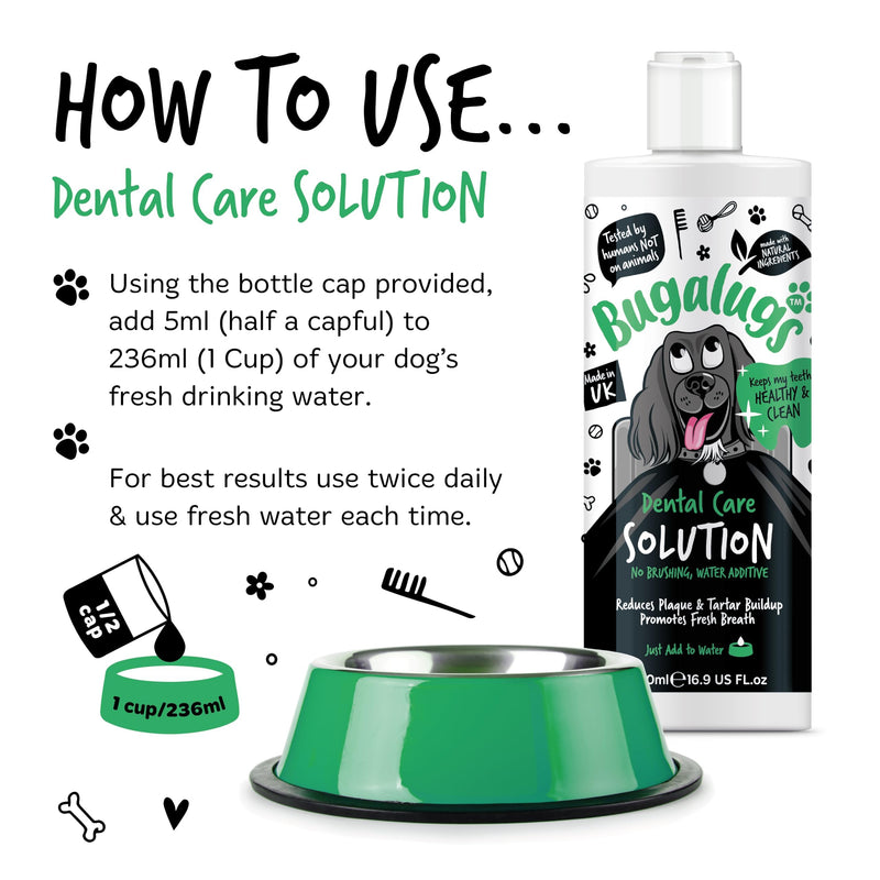 BUGALUGS Dog Breath Freshener Dental Care Water Additive. Clean Teeth, Healthy Gums & Fresh Breath - Natural Dog plaque remover & tartar remover for teeth - No Brushing Needed 500ml Additive - PawsPlanet Australia