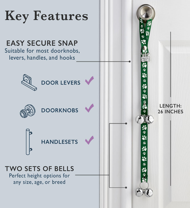 Dog Doorbell, Dog Potty Training Bells, Dog Safe USA-Made w/Perfect Sound,Dog Trainer Approved, Housetraining Made Easy & Quick, Sig Tracks Green - PawsPlanet Australia