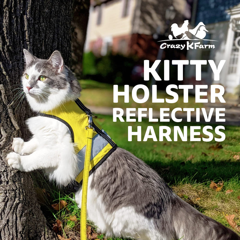 Kitty Holster Reflective Cat Harness – High-Visibility Cat Harness for Travel, Day and Night Walking - Soft Cotton Cat Accessories, Breathable, Secure & Washable, Made in USA - Sunshine Yellow, S to M Small/Medium - PawsPlanet Australia