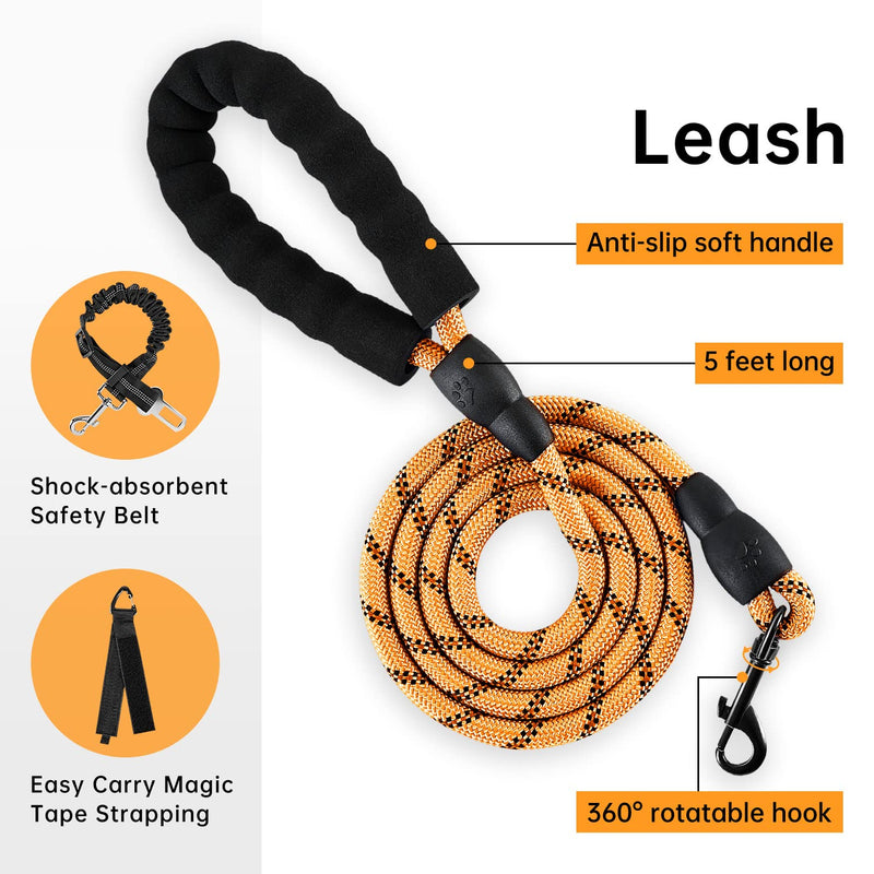 IVY&LANE No Pull Dog Harness with Leash Set, Reflective No Choke Pet Vest,Adjustable Oxford Dog Vest Harness with Easy Control Handle for Small Medium Large Dogs X-Small Orange - PawsPlanet Australia
