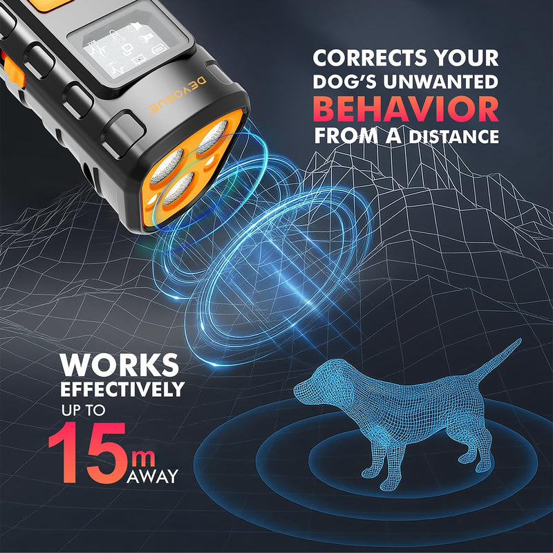 DEVOGUE® Dog Bark Deterrent Devices with 4 Training Modes – Rechargeable Anti Barking Device for Dogs, Ultrasonic Dog Bark Deterrent Devices with 12–15m Range (Three Head)