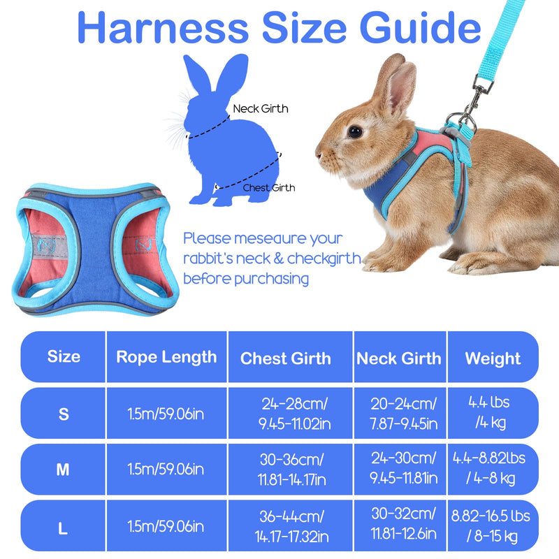 Adjustable Bunny Harness and Leash Set, Double Buckles Breathable Mesh Rabbit Vest with Reflective Strips, Escape Proof Small Pet Walking Training Gear for Rabbits, Kittens, Ferrets, Guinea Pigs (S) - PawsPlanet Australia