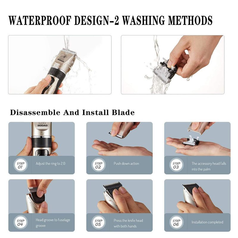Dog Clippers Grooming Kit and Paw Trimmer,Cordless,Low Noise, Electric Quiet,Rechargeable, Dog Trimmer Grooming Tool, Pet Hair Clippers for Thick Coats,Shaver for Small and Large Dogs&Cats Gold