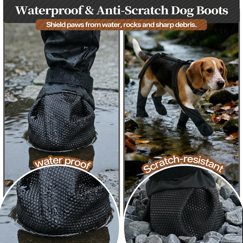Waterproof Dog Shoes for Medium Dogs, Anti-Slip & Fall Dog Suspender Boots Adjustable Pet Shoes Paw Protector, All-Weather Outdoor Dogs Booties for Winter Snow Rain Hiking, Black M - PawsPlanet Australia