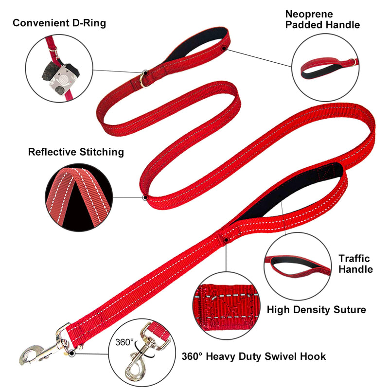Heavy Duty 2 Padded Handle Standard Leashes Red 6Ft and Dog Treat Pouch for Quick & Spill-Proof Access, Long Traffic Leash and Pet Treat Bag for Pet Training and Walking. - PawsPlanet Australia