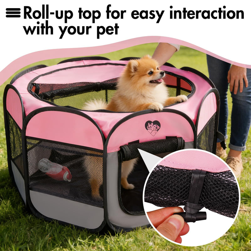 Portable Puppy Playpen for Small Dog Cat, Pop up Dog Crate Kennel Indoor/Outdoor, Pet Tent Cage with Carrying Bag for Kitten, Rabbits Pink S
