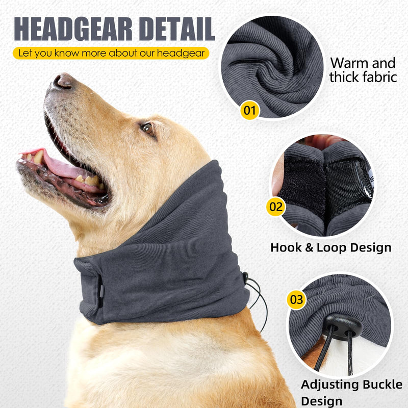 Dog Ear Cover for Anxiety Relief, Adjustable Dog Calming Hood for Grooming and Bath Drying Noise Protection, Pet Cats and Dogs Ear Protector (M,Grey) Medium Grey