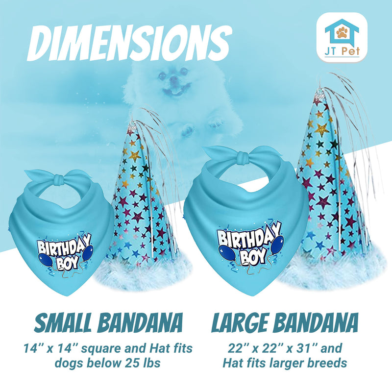 Dog Birthday Boy Party Pack with Bandana, Star Spangled Party Hat with Adjustable Elastic, Tassels and Feathery Trim, and Vegan Birthday Pie, Large Boy Dog Pie Bundle - PawsPlanet Australia