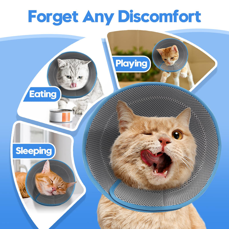 Cat Cone, Soft Cat Cone Collar to Stop Licking and Scratching, Cone for Cats after Surgery for Small Medium Large Cats, Adjustable Recovery Elizabethan Collar for Cats, Kittens, Rabbits(Blue,XS) XS-(Neck:6.5-8.25") Blue