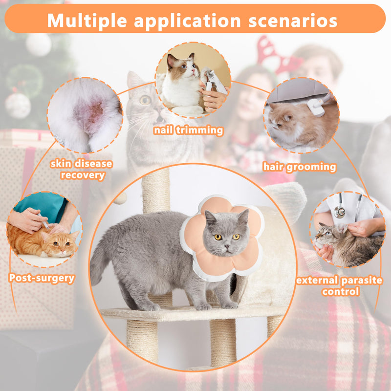 Cat Cone Collar Soft, Waterproof Cats Cones to Stop Licking After Surgery, Adjustable Soft Elizabeth Cats Collars for Wound Healing, Flower Shape Cat Recovery Collar (Pastel Orange, X-Small) Pastel Orange