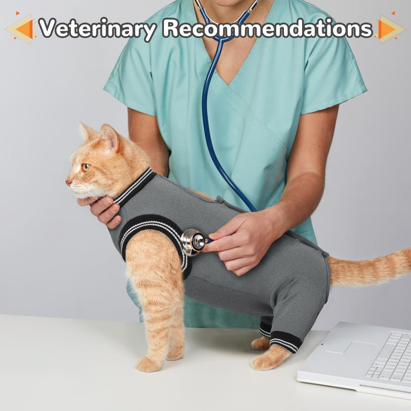 PUMYPOREITY Cat Recovery Suit for Hind Legs, Cat Surgical Spay Suit with Leg Sleeves to Stop Licking, Long Rear Sleeve Wound Cover Abdomen Kitten Onesie, Grey, M Medium