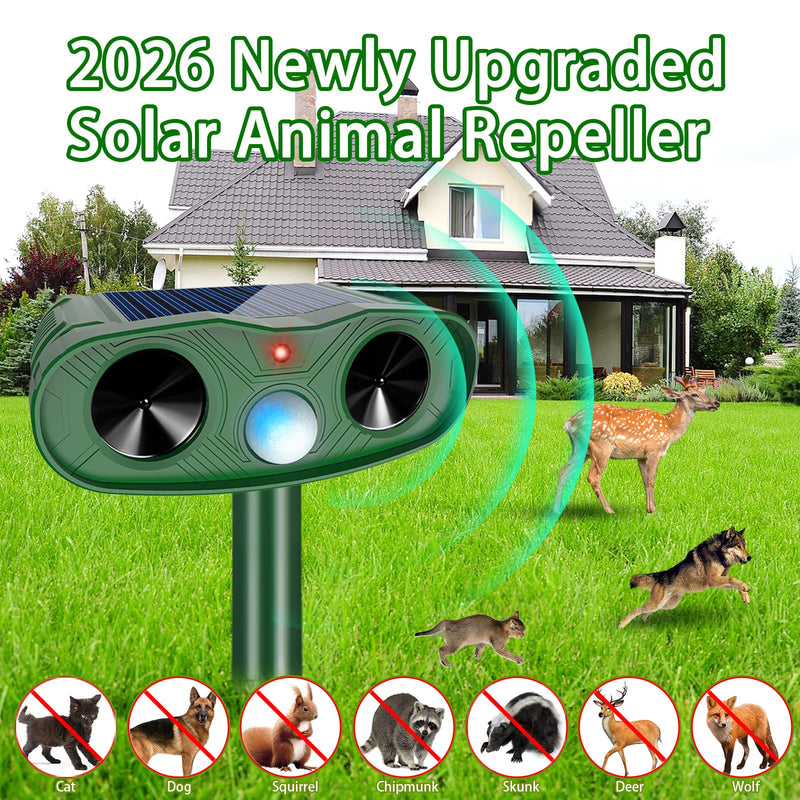 2026 Upgraded Ultrasonic Animal Repellent Outdoor (2 Pack), Solar Powered Animal Repeller with Motion Sensor, Effective Cat Deterrent and Deer Repellent for Yard, Garden, Squirrel & Dog Deterrent 2 Plastic