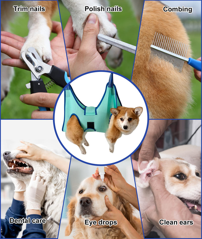 Dog Grooming Hammock, Medium Dog Hanging Harness Holder for Nail Clipping, Nail Trimming Cutting Hammock, Grooming Sling Restraint Bag with Wide Strap Sewed Medium 35 LB Max/Turquoise - PawsPlanet Australia