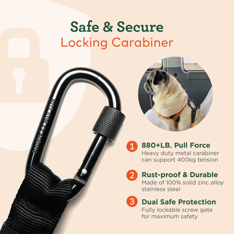 ARCA PET Safety Seat Belt | Universal Dog Seatbelt | Durable Reflective Car Seatbelt for Dogs with Clip Hook Latch, Buckle and Alloy Carabiner- Safe and Secure Pet Safety Restraint for Car Seat Buckle Orange - PawsPlanet Australia