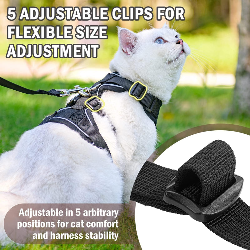 PUPTECK Cat Harness and Leash Set Escape Proof for Walking, Breathable Mash Vest Adjustable Harness for Cats Puppy Small Animals, Reflective at Night, Black Small S: Neck 9"-11.4", Chest 11"-16.1"