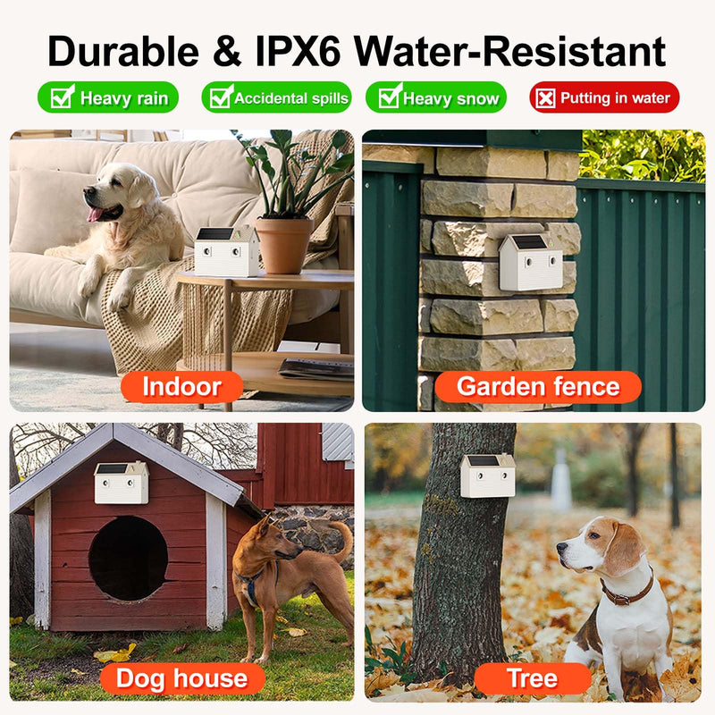 Anti Barking Device for Dogs Outdoor & Indoor Weatherproof, Solar & USB-C Charging Ultrasonic Dog Bark Deterrent Device - Safe & Effective | 50FT Range | Stop Neighbor Dogs from Barking