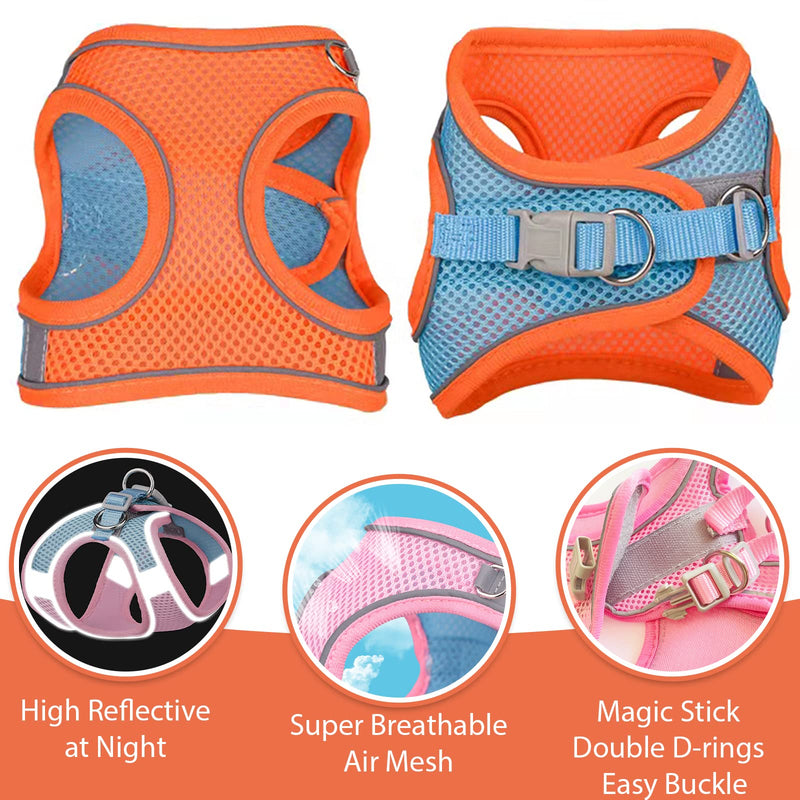 Soft Small Dog Harness and Leash Set Mesh Puppy Harnesses Leash Easy Walk Dog Harness Vest Adjustable Reflective No Pull Dog Harnesses for Small Dogs Cats (Orange Blue,XXS) XXS (Recommend 3-6 lbs) Orange Blue - PawsPlanet Australia