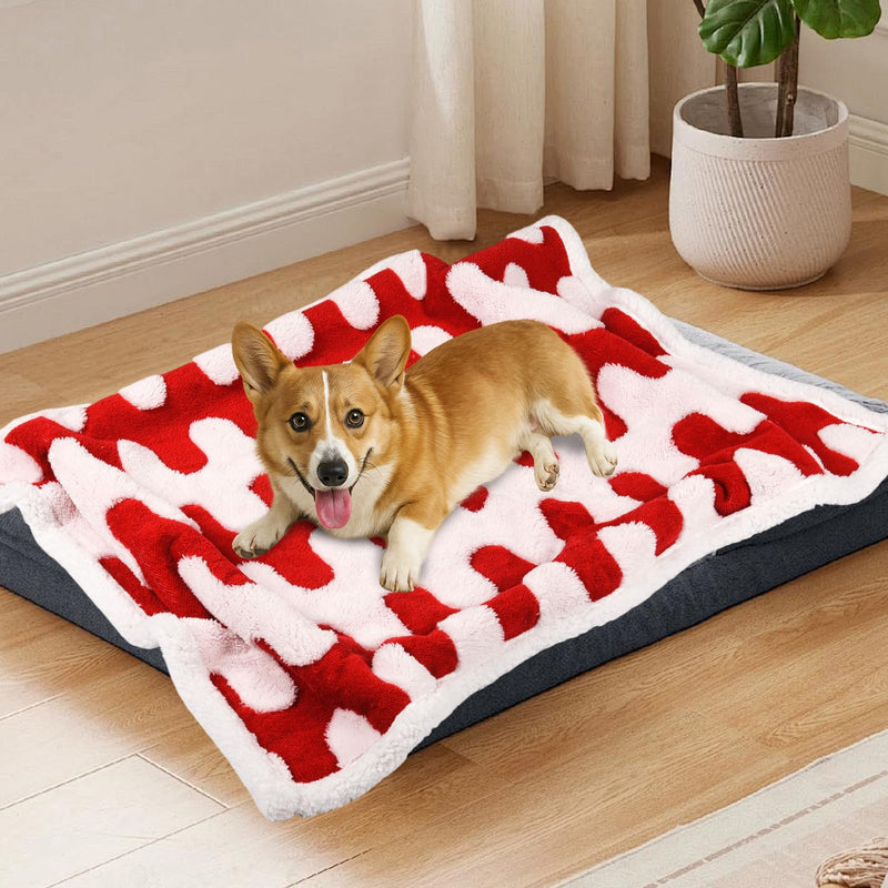 Waterproof Blanket for Dog Puppy Cat, Cute Wavy Pattern Dog Blanket for Bed Couch Sofa, Washable Double Sided Pet Blankets for Couch Protection, 28"x39", Red Red Wavy 28x39 inch/S - PawsPlanet Australia