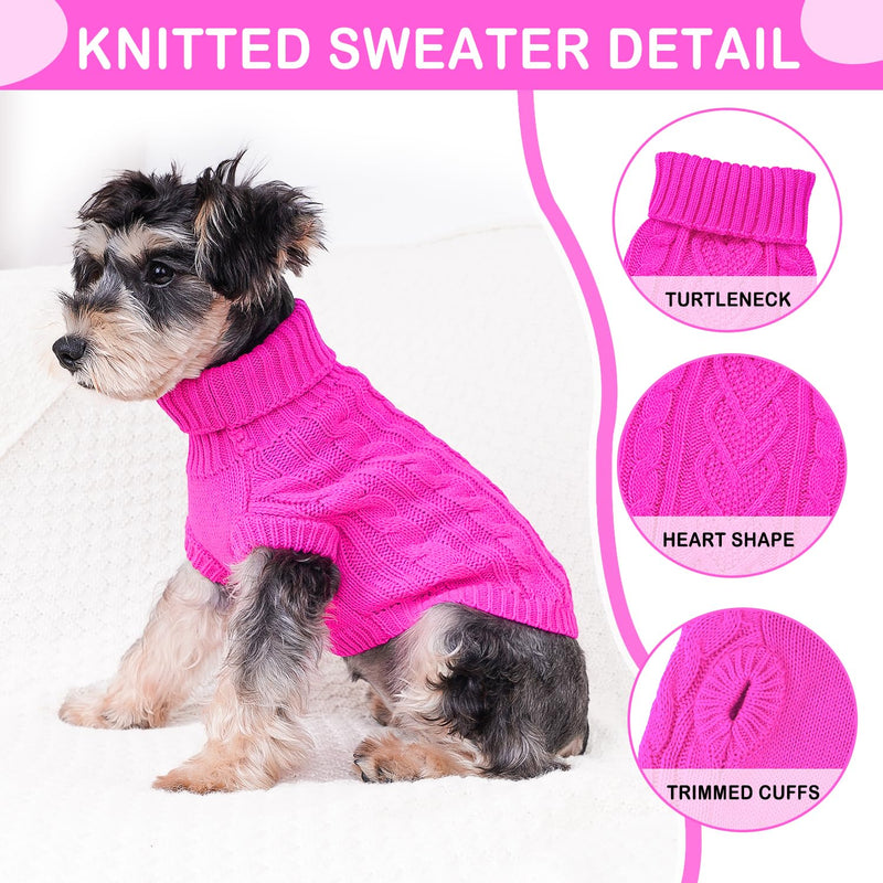 Small Dog Sweater Knitted Dog Sweaters for Small Dogs Girl Winter Puppy Clothes Turtleneck Dog Sweater Cute Dog Clothes Outfit for Chihuahua Classic Solid Dog Knitwear Pet Cat Sweater (Rose, Small) Rose - PawsPlanet Australia