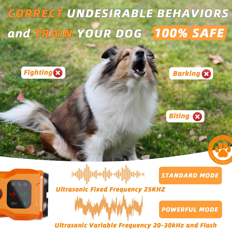 Ultrasonic Dog Bark Deterrent Devices,Rechargeable Anti Barking Device for Dogs 2025,LED Flashlight,35ft Range to Stop Barking Silencer Neighbors Dog,Safe & Effective for Dogs（Orange）