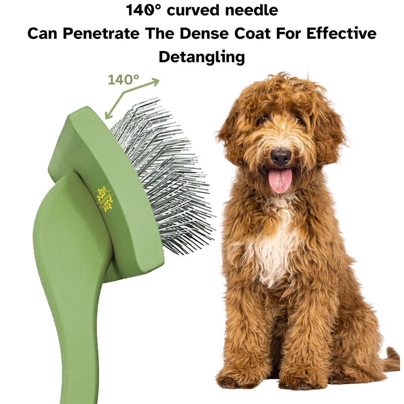Dog Slicker Brush for Goldendoodle Labradoodle Poodle - Professional Grooming with Soft Long Stainless Steel Pins, Green, Large - PawsPlanet Australia