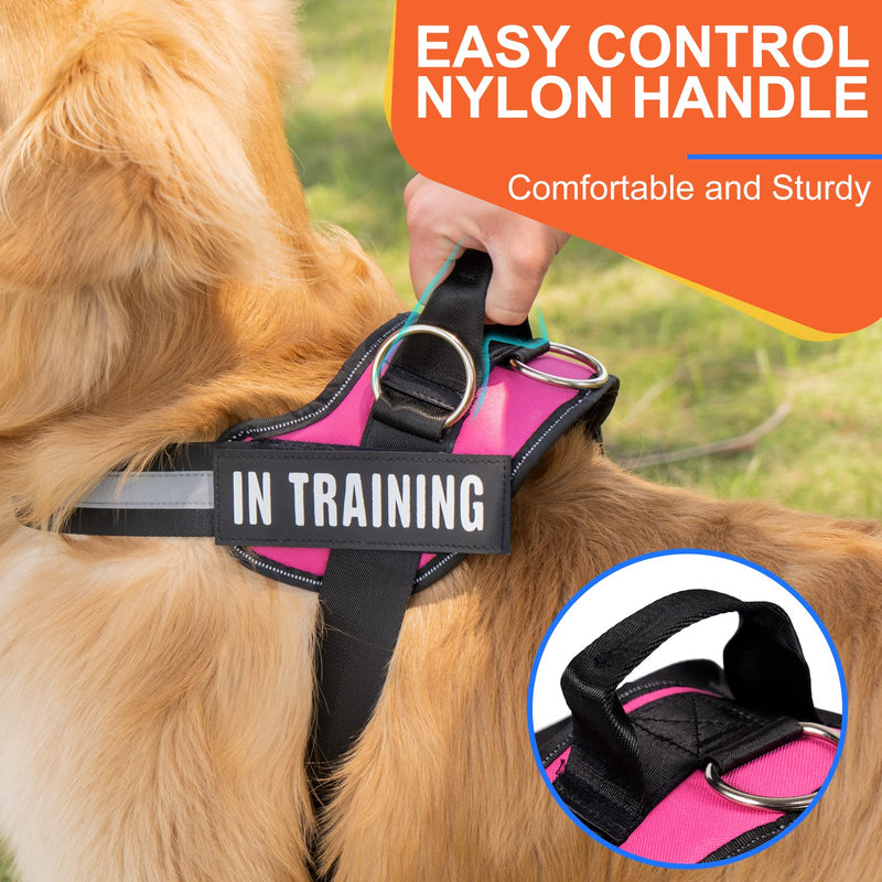 Essential Dog Harness, No Pull Pet Harness with 3 Side Rings for Leash Placement, No Choke, Reflective, Adjustable Pet Vest, Easy On-Off & Improved Control Handle, Training, Walking, Running L(Neck:19-26",Chest:25-33") Rose - PawsPlanet Australia