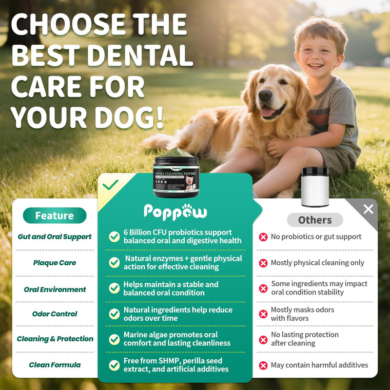 Dog Dental Powder – Teeth Cleaning Powder with 6B CFU Probiotics, Enzymes & Antioxidants, Plaque & Tartar Off, Fresh Breath Support, 75 Days, Mint Chicken Flavor, No Brushing Oral Care Mint-Chicken 75 Servings - PawsPlanet Australia