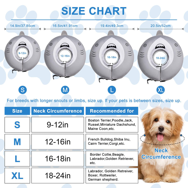 Dog Cone Inflatable Widen Dog Neck Donut Collar, Soft Cone Alternative After Surgery for Large Medium Small Dogs to Stop Licking, Shark, X-Large Grey Shark