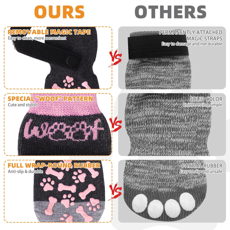 KOOLTAIL Anti Slip Dog Socks to Prevent Licking and Slipping, Winter Warm Pet Shoes Booties for Hardwood Floors, Adjustable Extra-Thick Grip Dog Boots & Paw Protectors for Small Medium Large Senior,XL X-Large Pink - PawsPlanet Australia