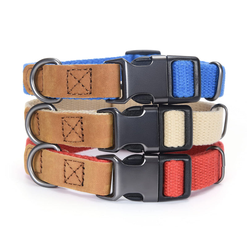 Mile High Life | Genuine Leather Dog Collar | Stainless Steel Pin Buckle Ring Dog Collar | Soft and Strong Poly Cotton Fabric | Variety Colors Small (Pack of 1) Cotton Fabric-Khaki - PawsPlanet Australia