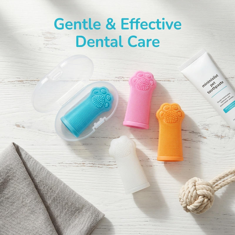 Nivofu Silicone Finger Toothbrush for Dogs & Cats for Dental Care - 4-Piece Set with Box - Dog Toothbrush for Tartar Control, Fresh Breath & Healthy Dental Care for Cats (Blue, Pink, Orange, White)
