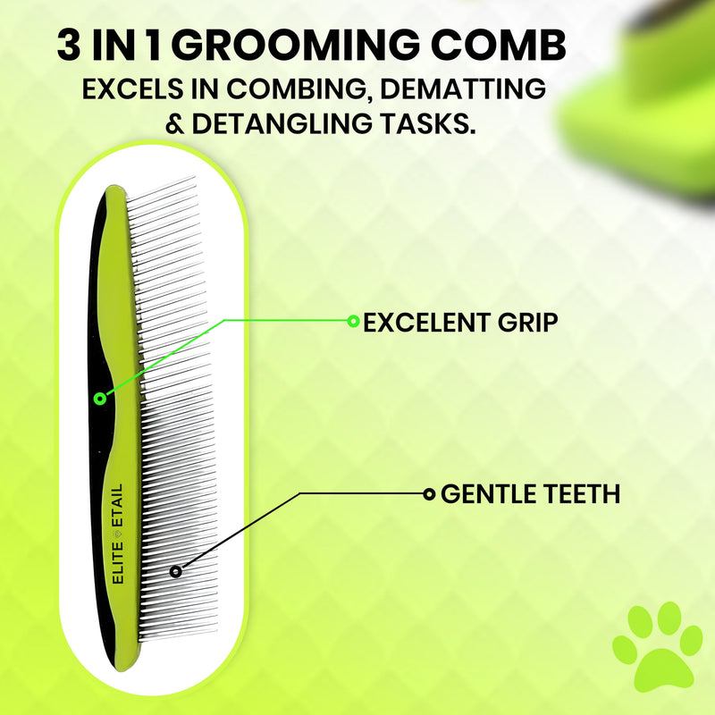 ELITE ETAIL Self Cleaning Pet Hair Brush with Additional Comb and Bath Brush - Skin Friendly Pet Grooming Kit for Dogs and Cats, Detangling, Deshedding, and Bathing Tools for All Fur Types. 7 in long - PawsPlanet Australia