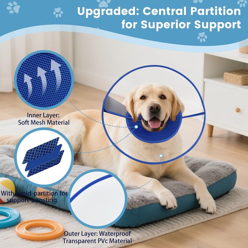 Upgraded Dog Cone Collar After Surgery, Soft Breathable Pet Recovery Collar with Double-Layer Design and Support Plate, Adjustable Dog Cone Collar for Large Medium Dogs, Elizabethan Collar （Blue，XL） Blue XL（Neck：15.35-17.72”）