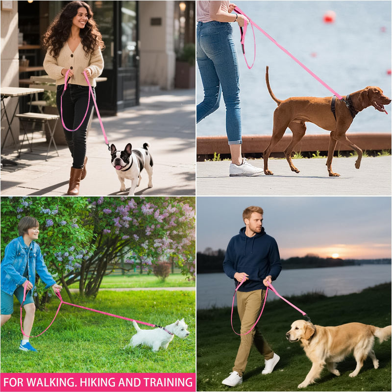 Reflective Dog Leash with Double Handle, Dog Leash 6 FT Long, Supports Medium and Large Dogs, Heavy Duty for Walking, Running, and Training, Rose Red 6 ft 2 Handle - PawsPlanet Australia