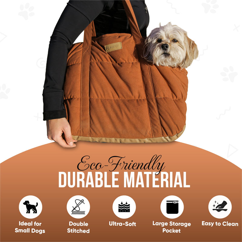 NoblePup Plush Dog Purse Carrier for Small Dogs, Soft Dog Tote Bag with Safety Harness Clip, Cozy Pet Carrier for Dogs Under 15 lbs, Comfortable Shoulder Carrier for Travel, Brown 2.0