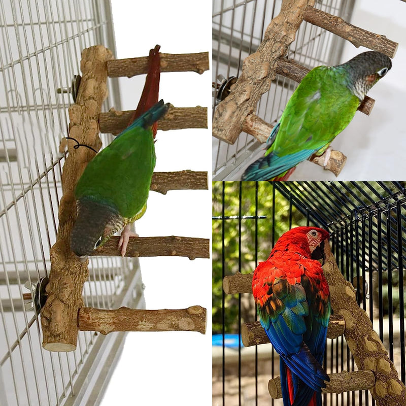 Bird Parrot Ladder Perch for Cage, Nature Wooden Bird Bridge Exercise Stands Parrot Climbing Chewing Toys for Small Animal A - PawsPlanet Australia