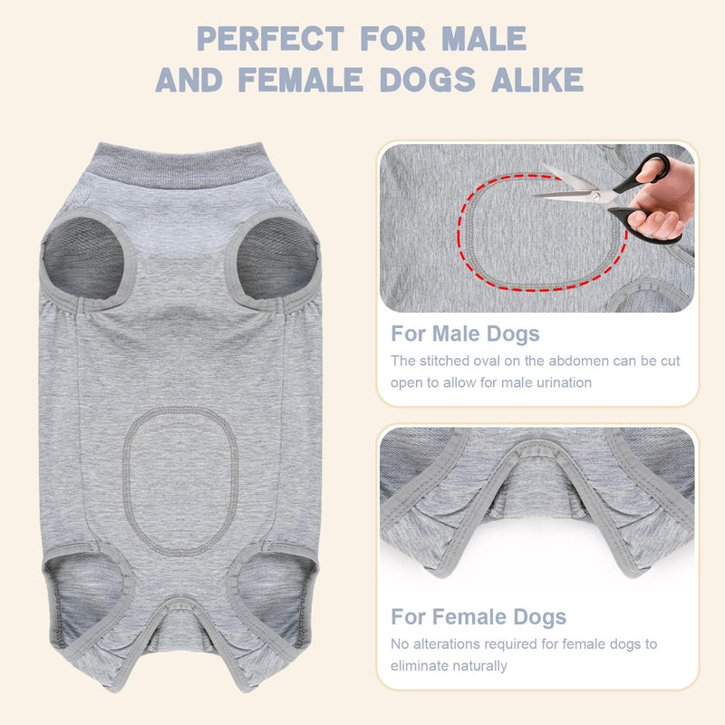 FEimaX Dog Surgery Recovery Suit Female Male Dog Onesie Surgical Bodysuit Soft Abdominal Wounds Protector Pet Shirt Cone E-Collar Alternative Puppy Post-Op Vest for Small Medium Dogs and Cats L Grey