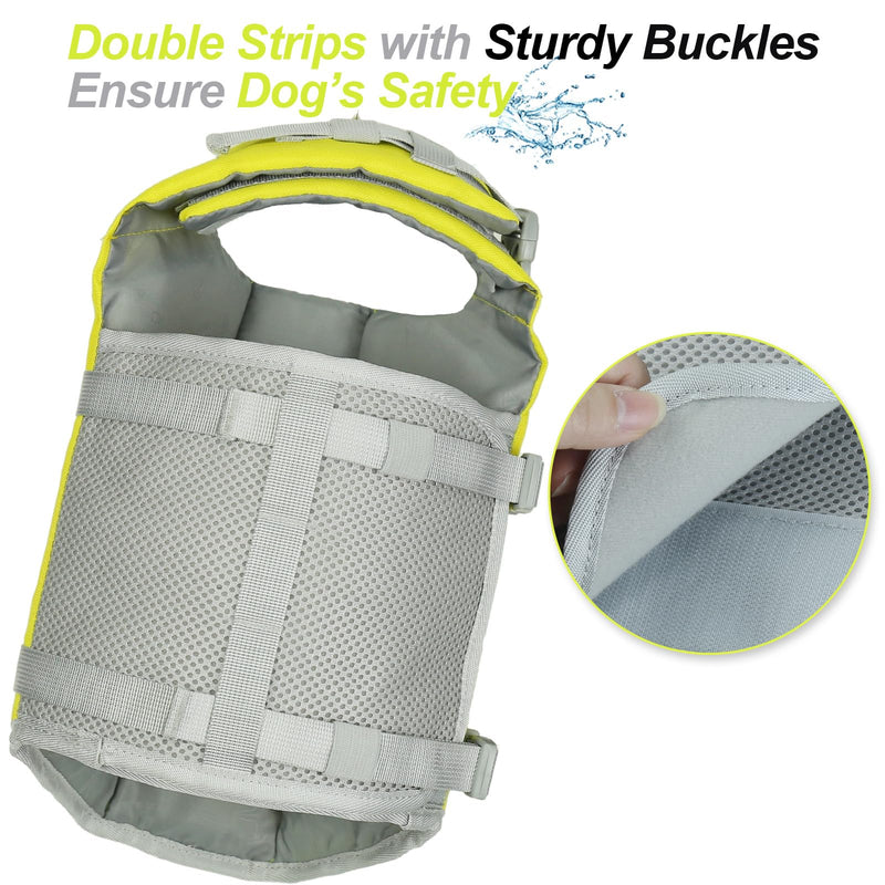 VIVAGLORY Dog Life Jacket with Removable Front Float, Life Vest with Reflective Trims & Extra Padding for Swimming & Boating, Yellow Grey, M M: 21-25 inch (Ribcage Girth) - PawsPlanet Australia