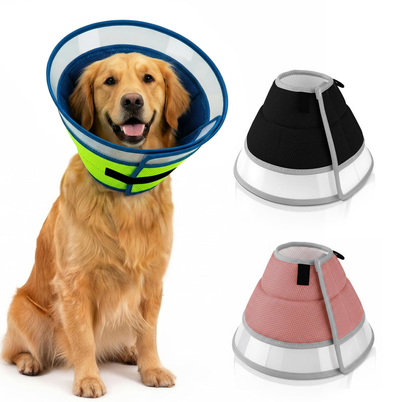 Premier Web Products Soft Dog Cone Collar To Stop Licking - Large Dog Cone, Adjustable and Reversible Design, Non-Woven Breathable Fabric, Elizabethan Recovery Collar after Surgery for Cat, Blue