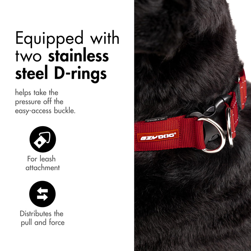 EzyDog Double Up Dog Collar - Reflective Dog Collar Medium with ID Tag D-Ring, For Small, Medium & Large Dogs - Supreme Comfort with Soft & Strong Nylon Webbing - Black Medium (29cm - 40cm)