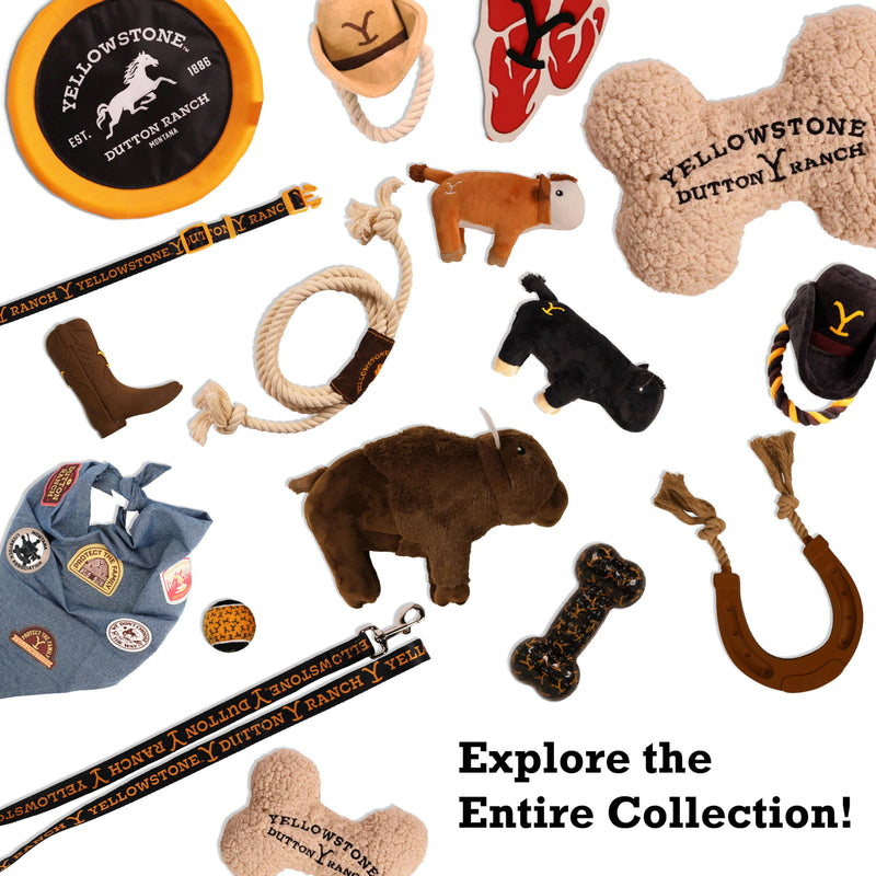 design LAB, Inc. Yellowstone Official Merchandise | Dog Toy and Western Accessories Bandana Set | Plush Stuffed Animal Bison & Bandanas Set