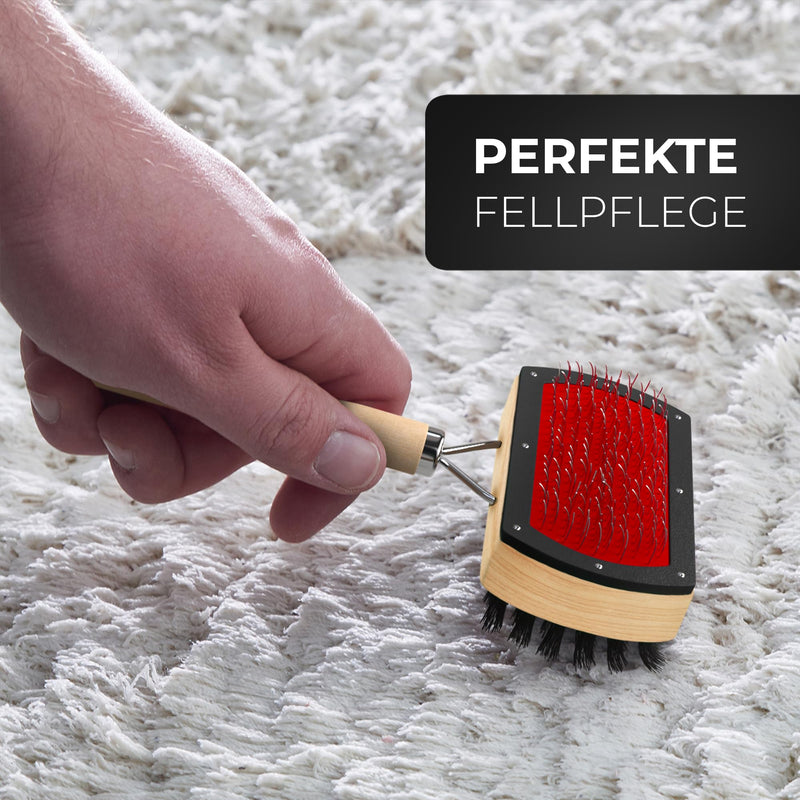 Naturasan – Heavy Duty Sheepskin & Lambskin Rug Brush for Wool and Pet Hair – Double-Sided Wooden Grooming Brush – Ideal for Rugs Dogs Cats Fleece Care - PawsPlanet Australia