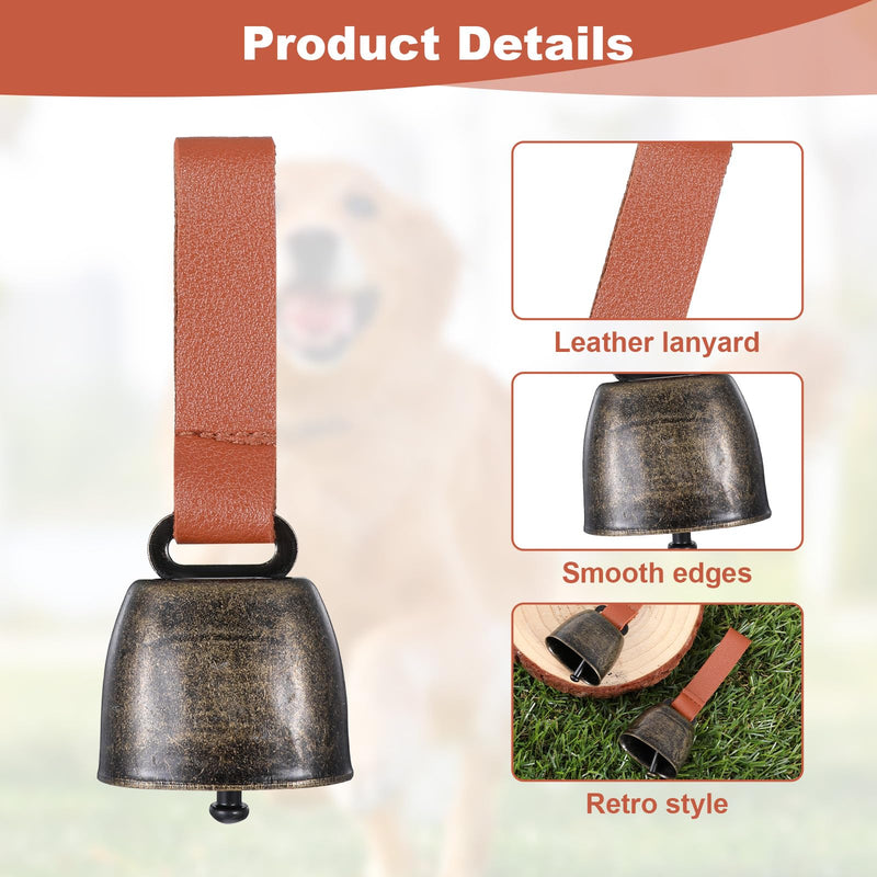 Leather Dog Collar Bell, 2 PCS Dog Bells with Leather Strap Pet Bell Tracker for Large Dogs Anti Lost Training Pets Pendant Accessories Pet Anti Theft Bells for Outdoor Safety, Hiking, Walking - PawsPlanet Australia